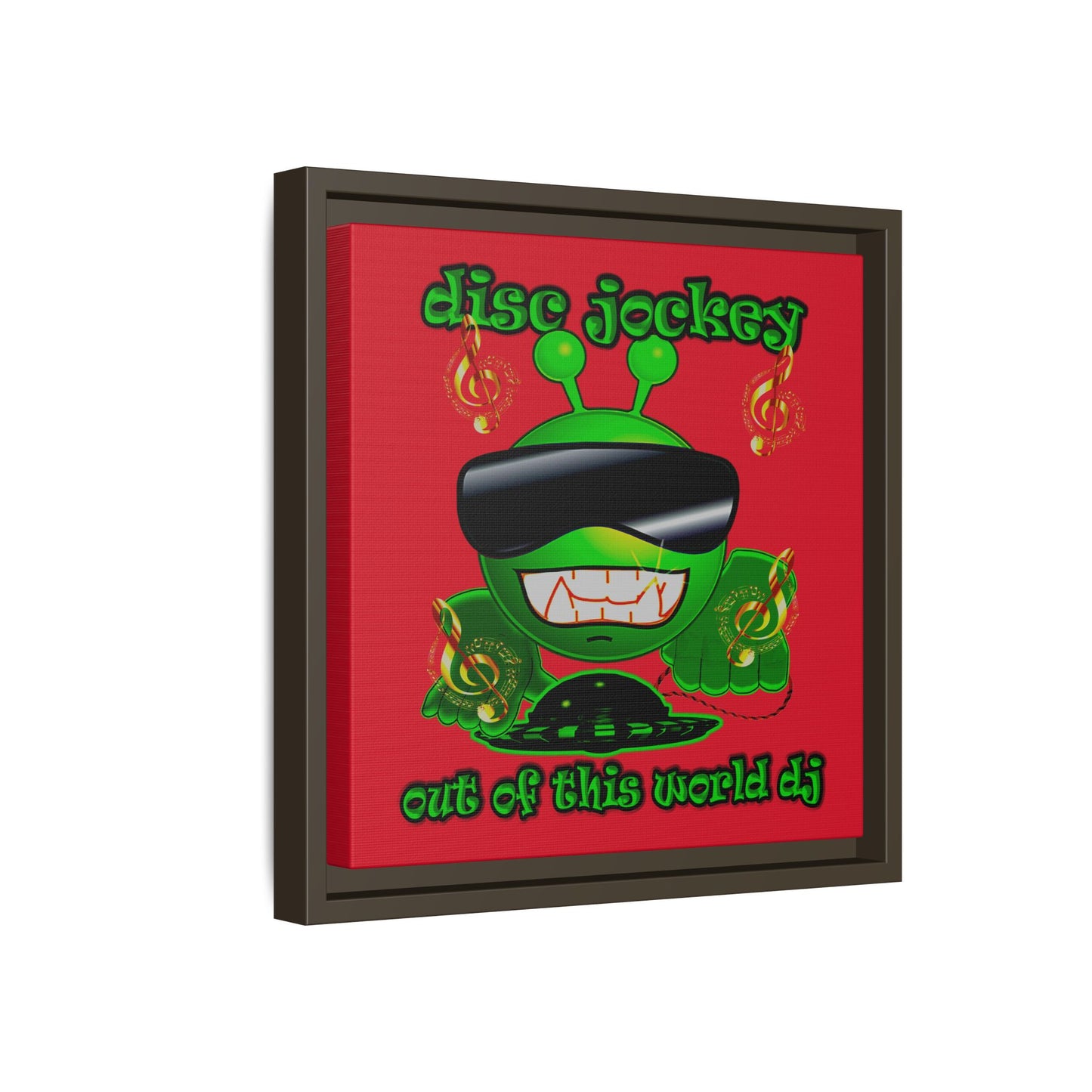 disc jockey - framed canvas art (dark red)