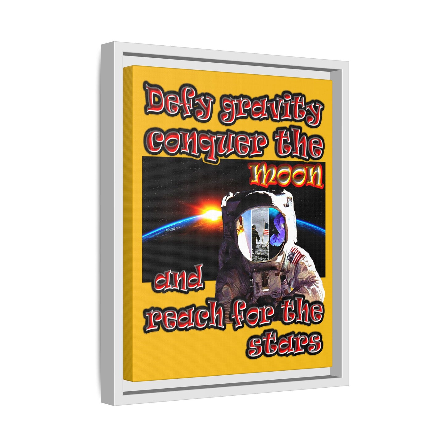 defy conquer reach - framed canvas art (yellow)