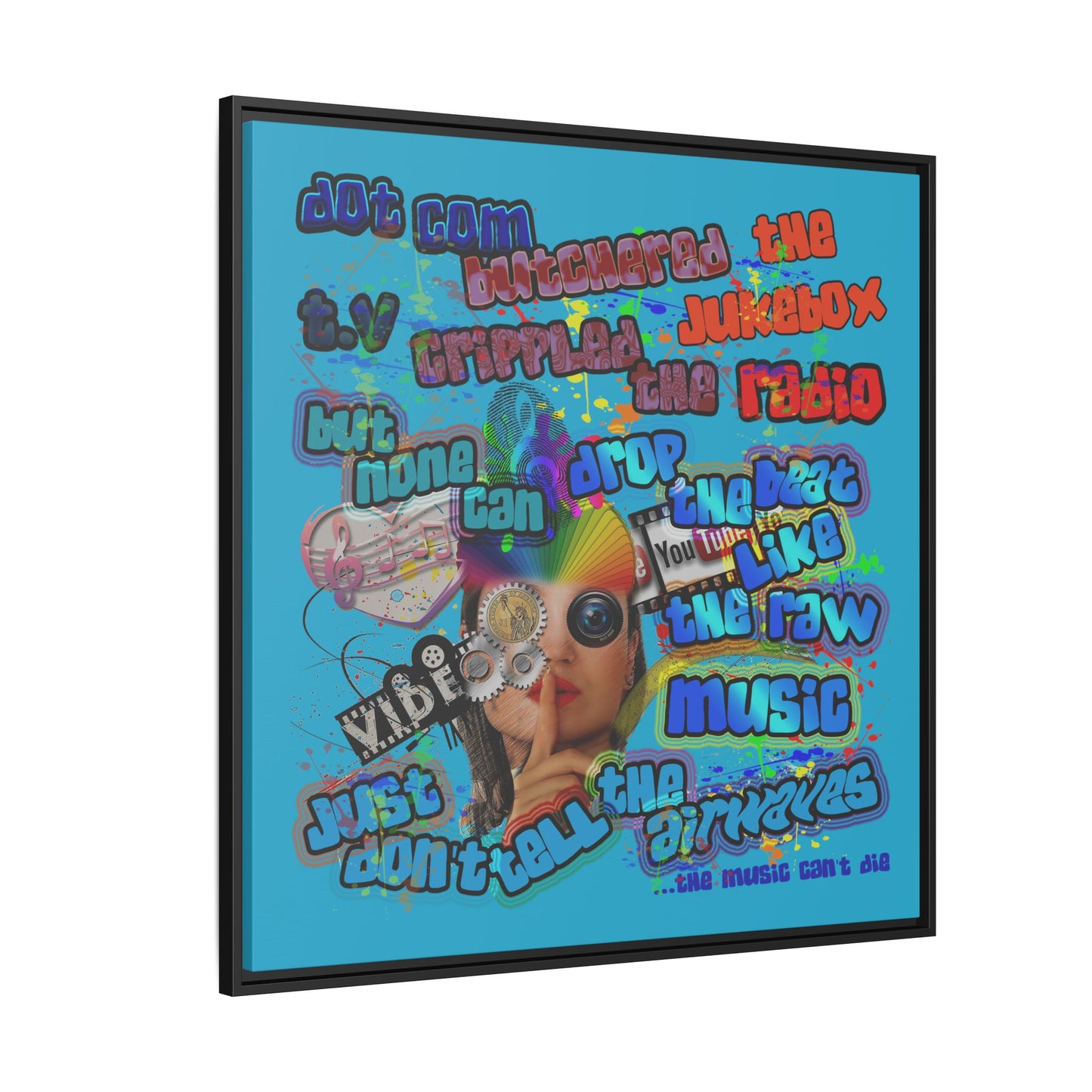 drop the beat - framed canvas art (turquoise)