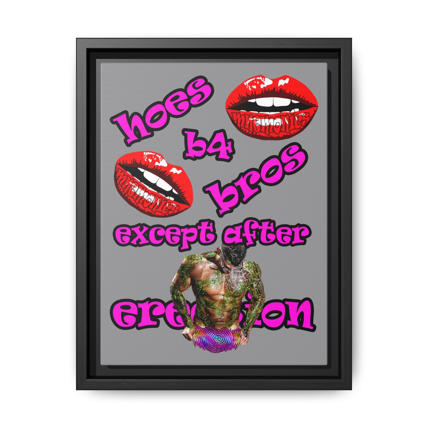 hoes b4 bros - framed canvas art (grey)