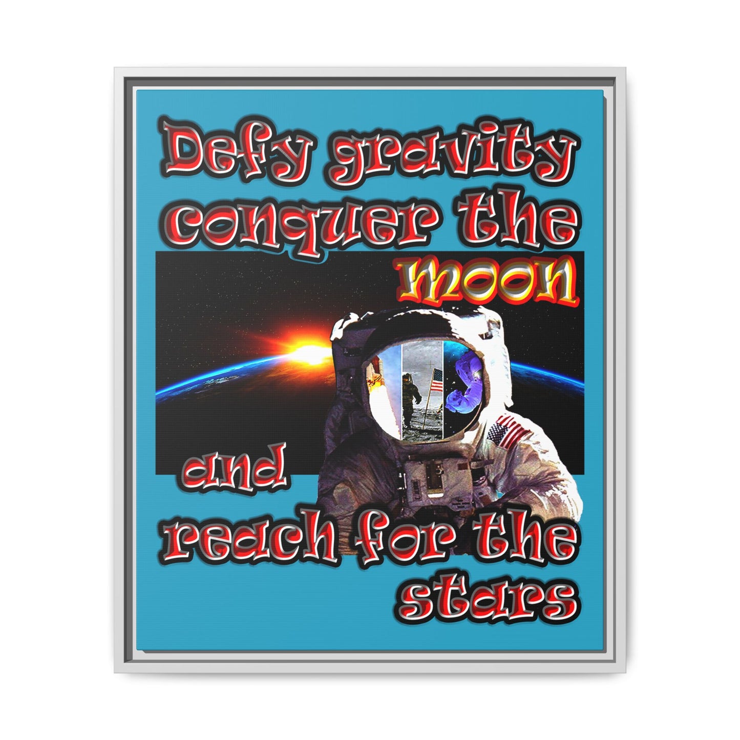 defy conquer reach - framed canvas art (turquoise)
