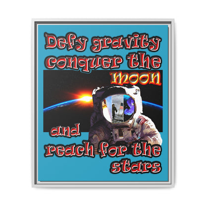 defy conquer reach - framed canvas art (turquoise)