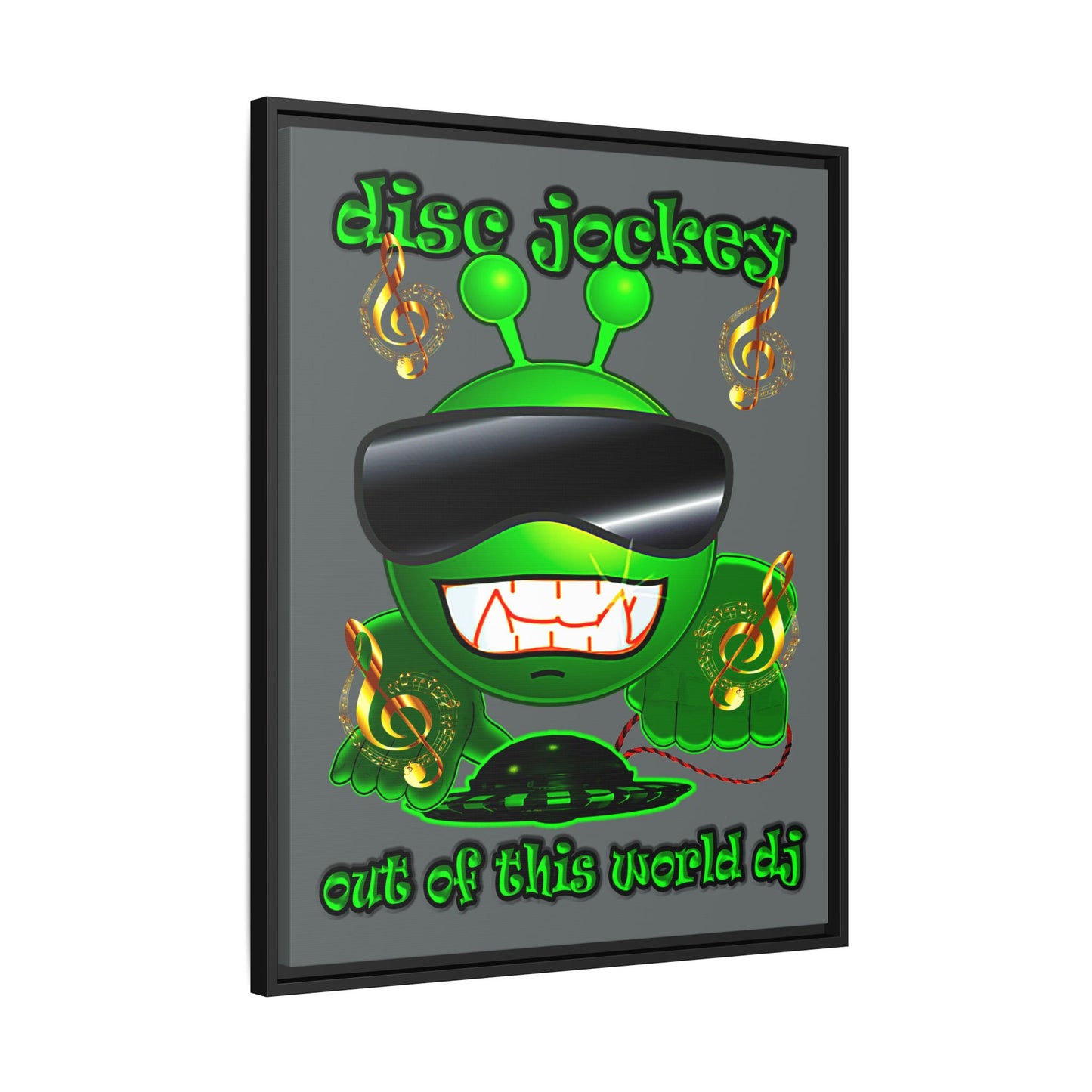 disc jockey - framed canvas art (dark grey)