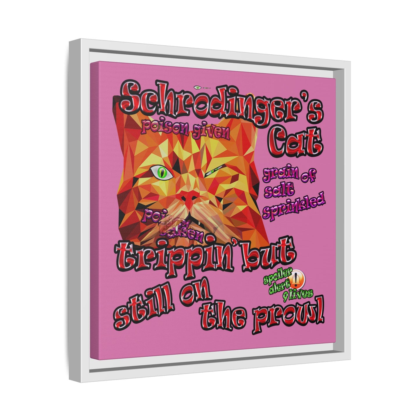 schrodinger's cat - framed canvas art (light pink)