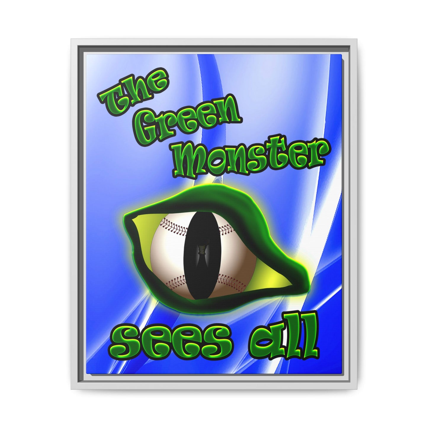 green monster - framed canvas art (blue-white wave)