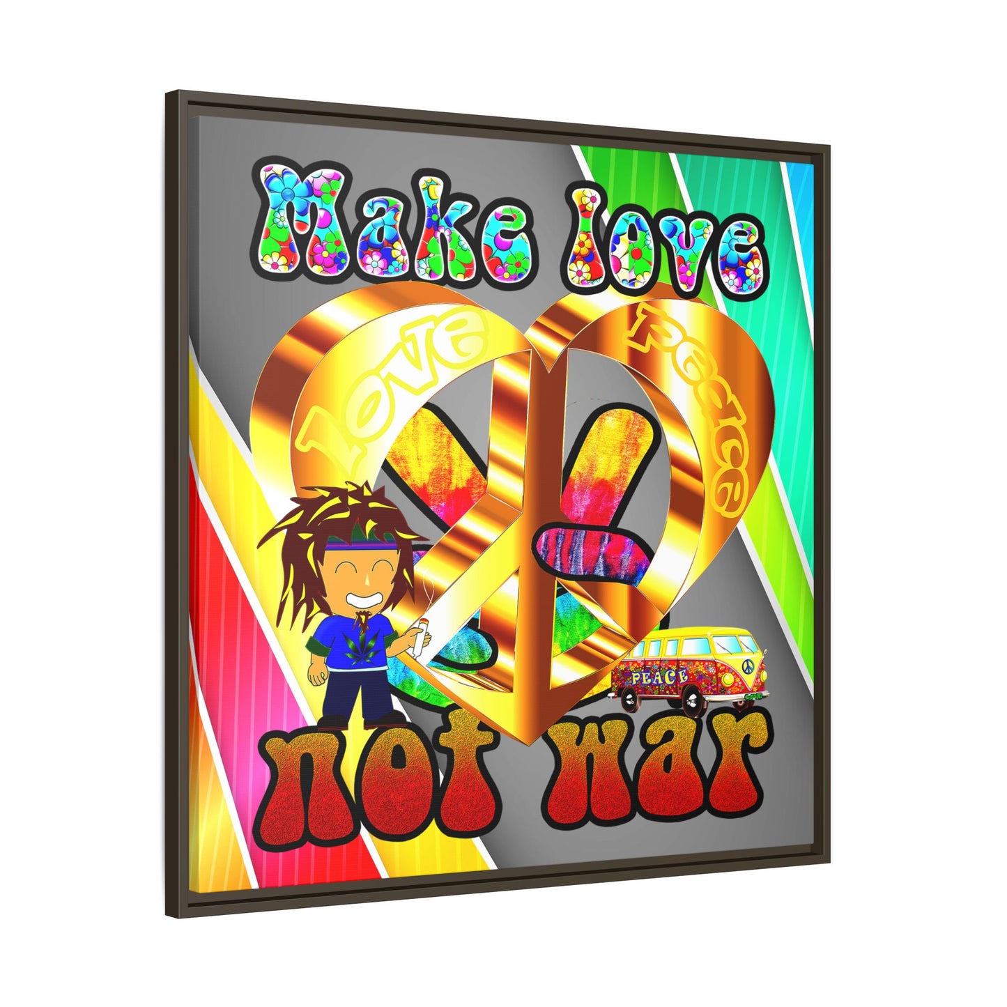 love peace - framed canvas art (rainbow split)