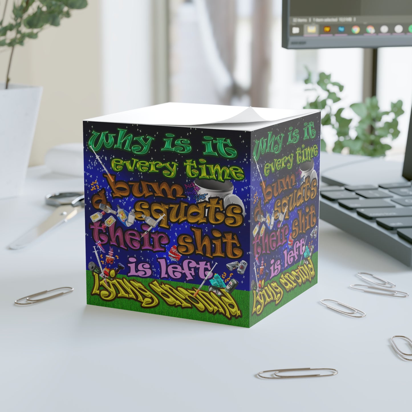 the bum's shit - note cube ('snoops' background)