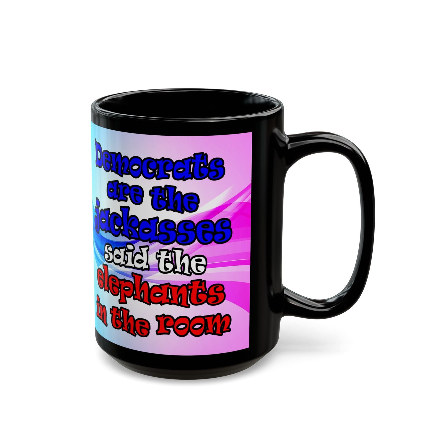 donkeys and elephants - Black Mug (light blue-pink wave)