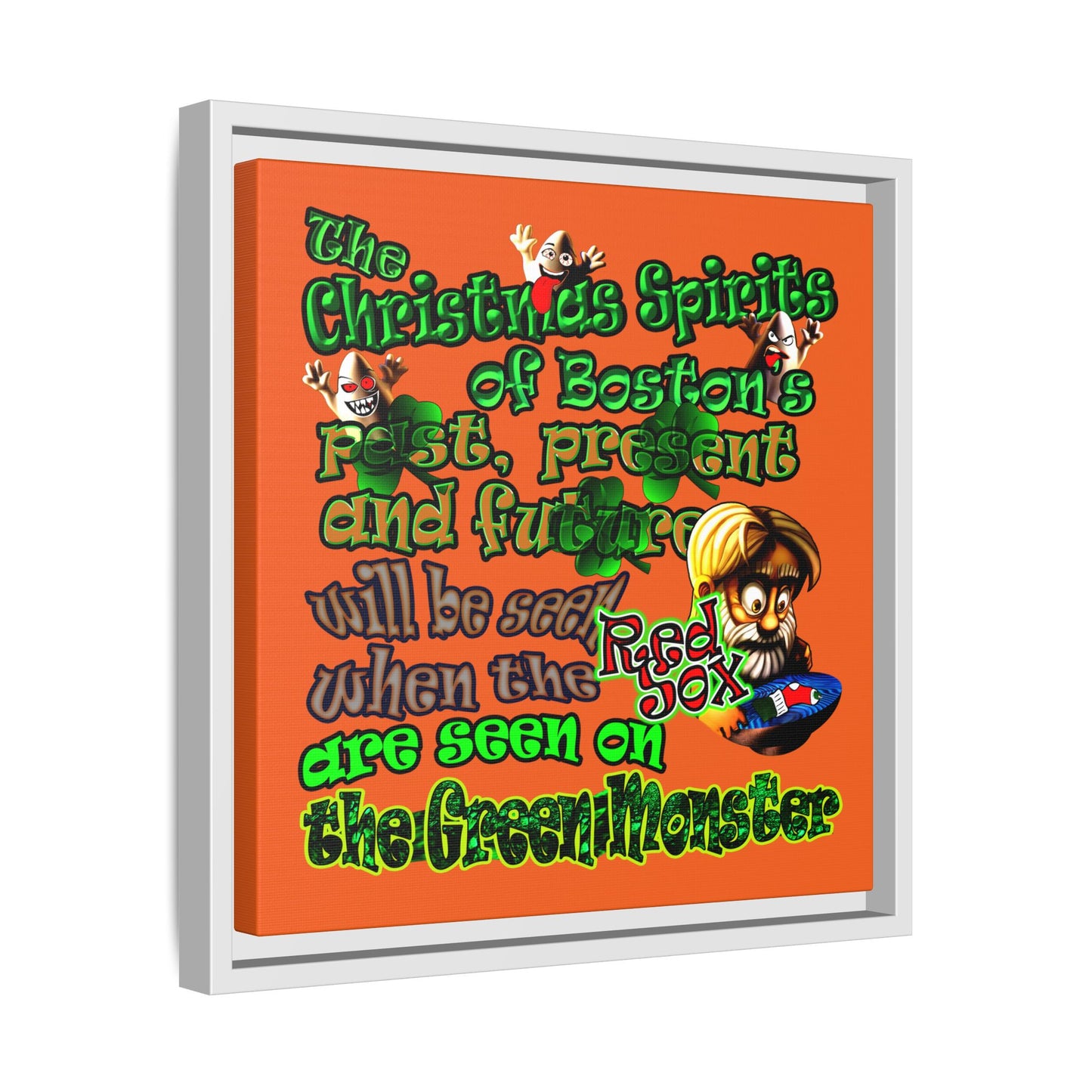 christmas spirits of boston - framed canvas art (orange)