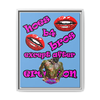 hoes b4 bros - framed canvas art (light blue)