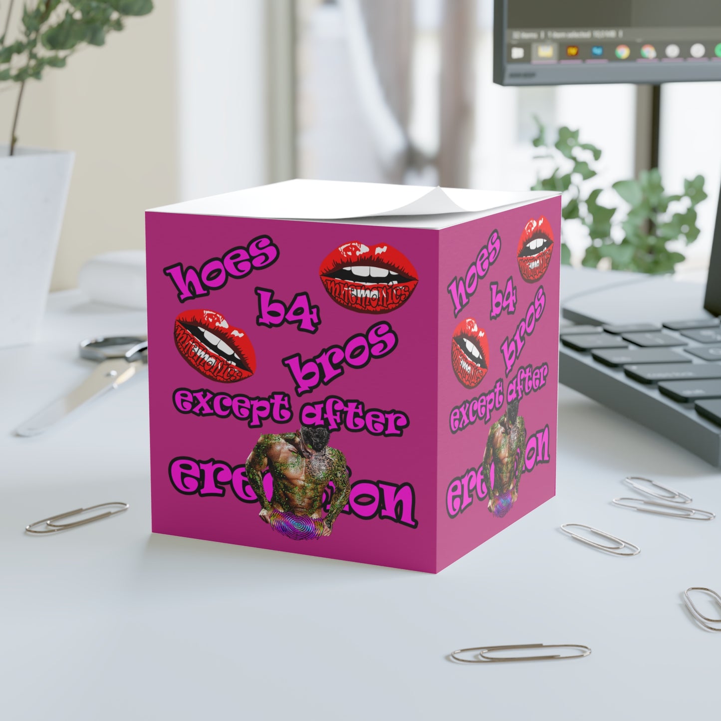 hoes b4 bros - note cube (pink)