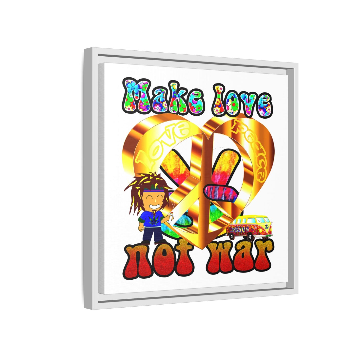love peace - framed canvas art (white)