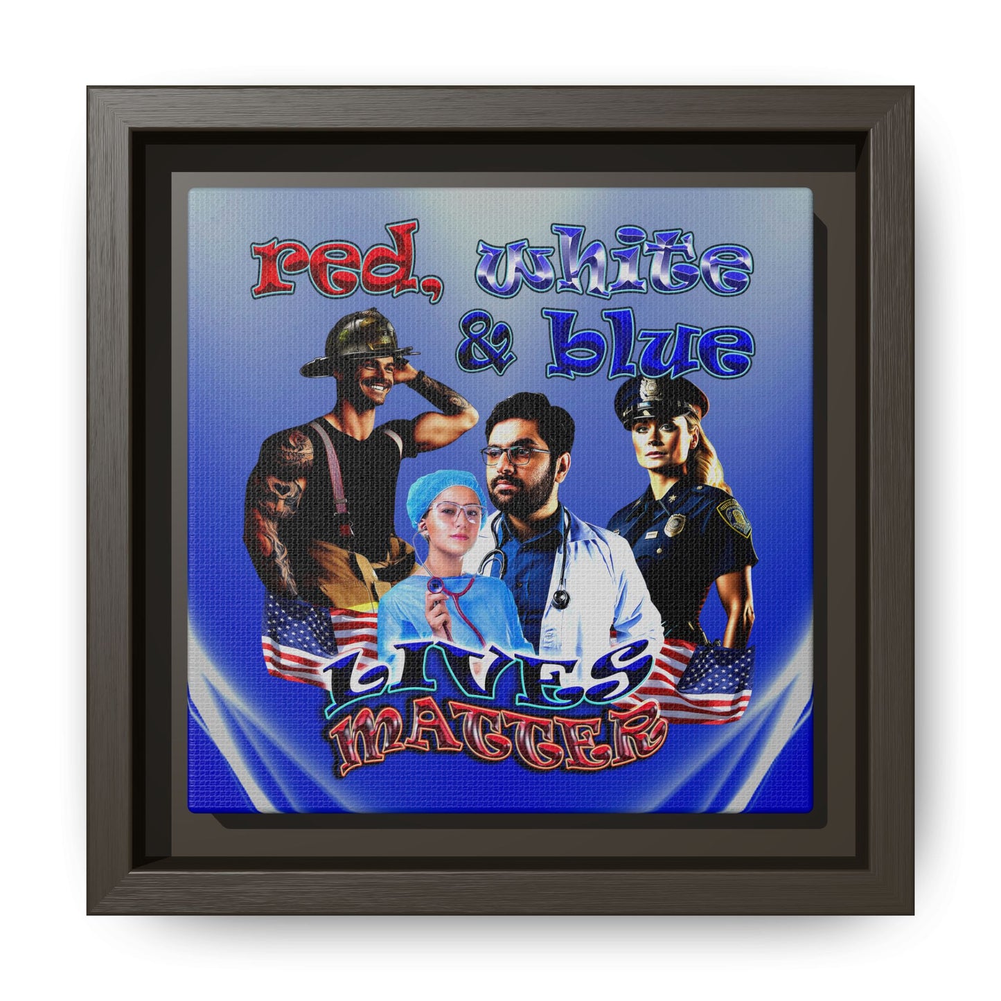 rw&b lives matter - framed canvas art (blue-white wave)