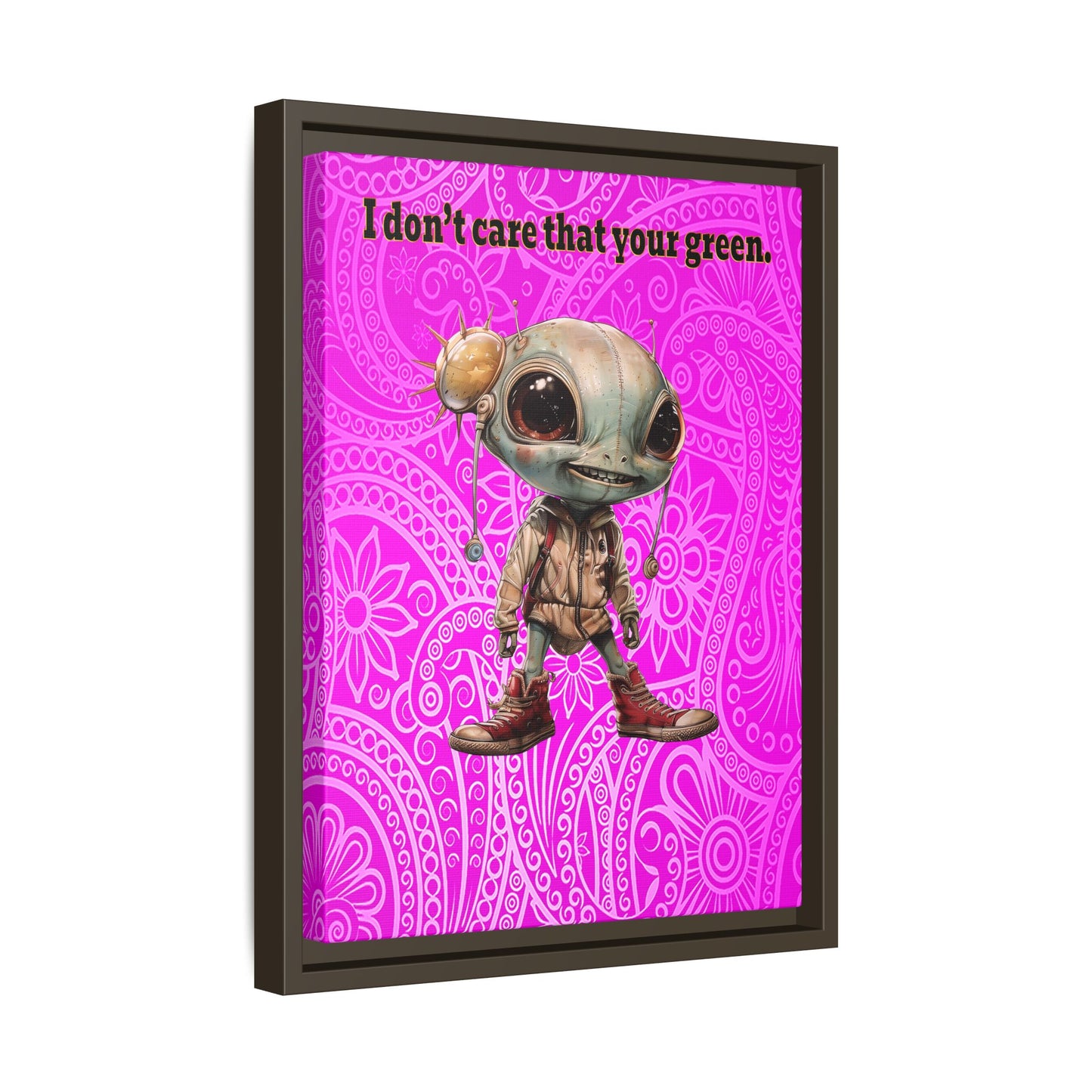 I don't care that your green - framed canvas art (pink swirl)
