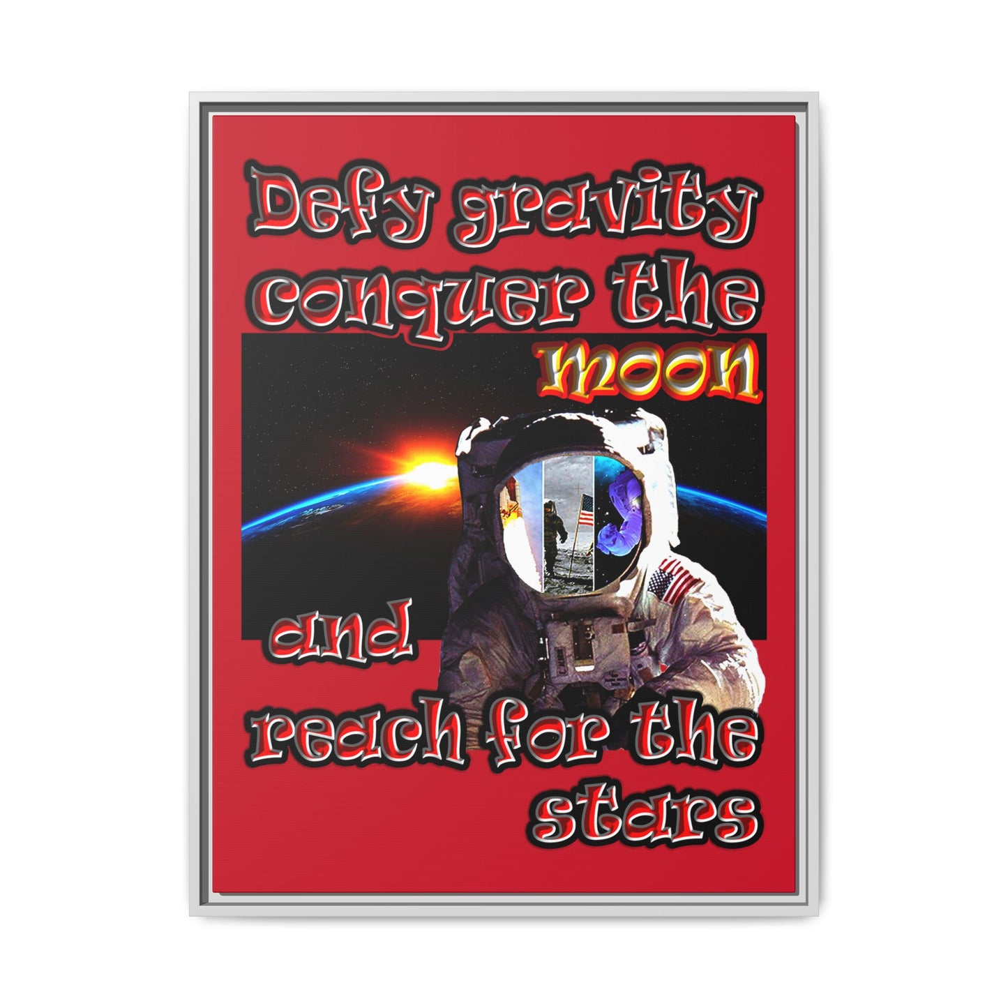 defy conquer reach - framed canvas art (dark red)