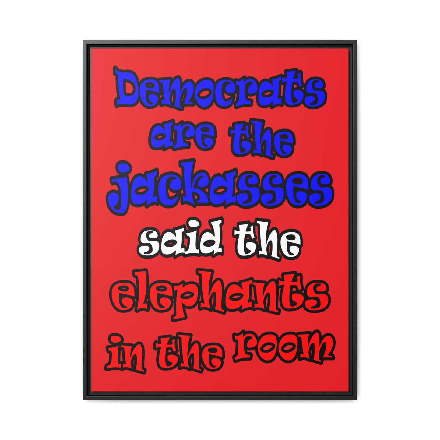 donkeys and elephants - framed canvas art (red)