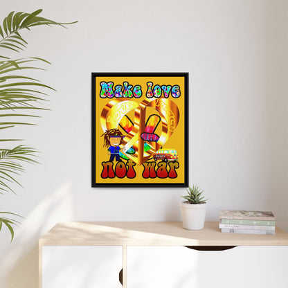 love peace - framed canvas art (yellow)