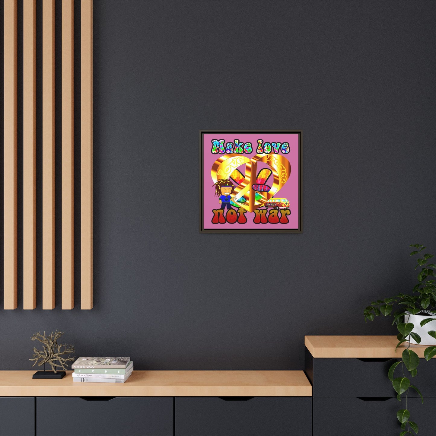 love peace - framed canvas art (light pink)