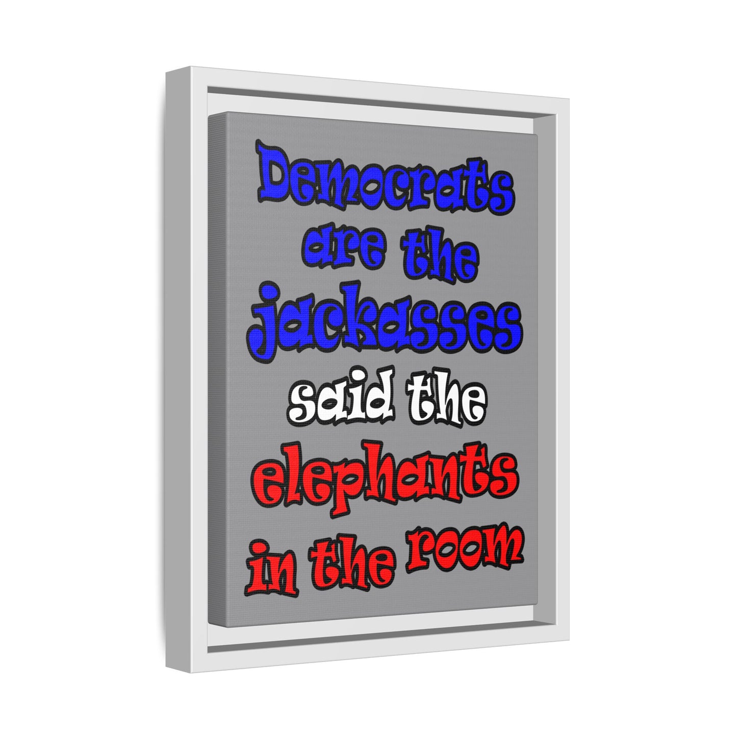 donkeys and elephants - framed canvas art (grey)