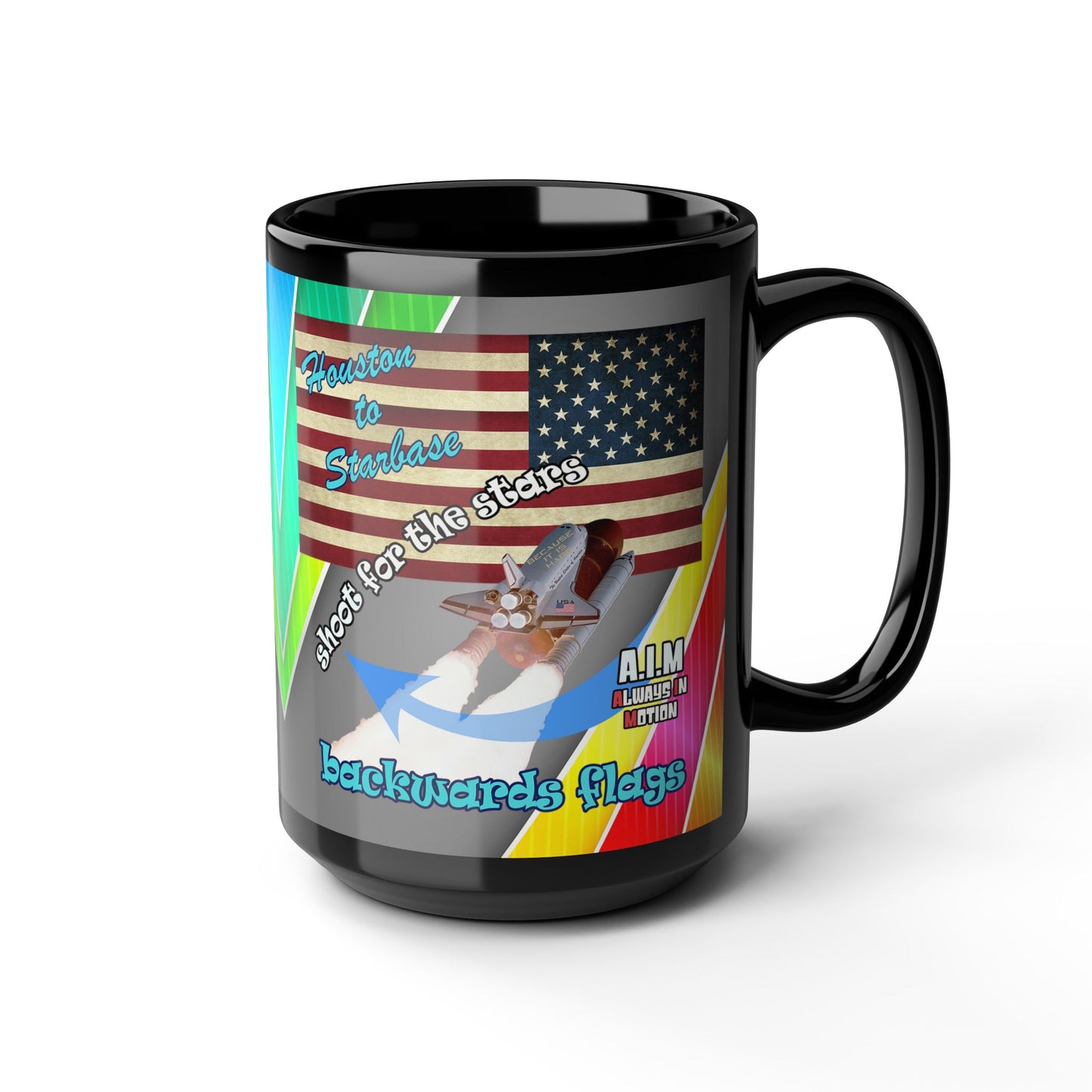 shoot for the stars - Black Mug (rainbow split)