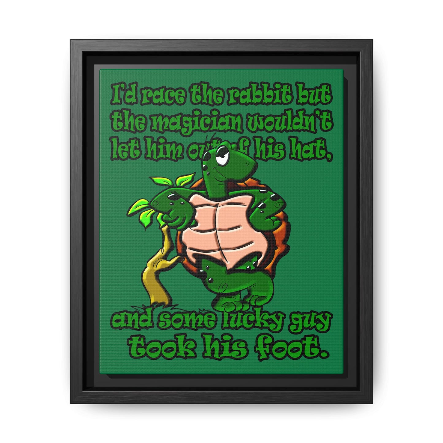 turtle race - framed canvas art (dark green)