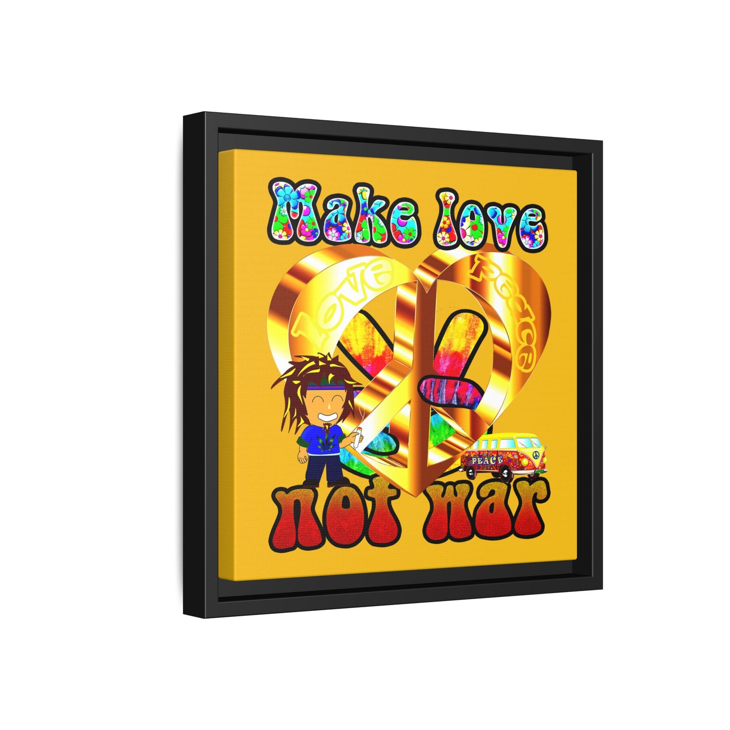 love peace - framed canvas art (yellow)
