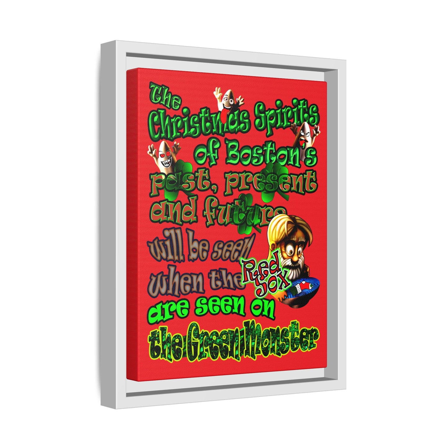 christmas spirits of boston - framed canvas art (red)