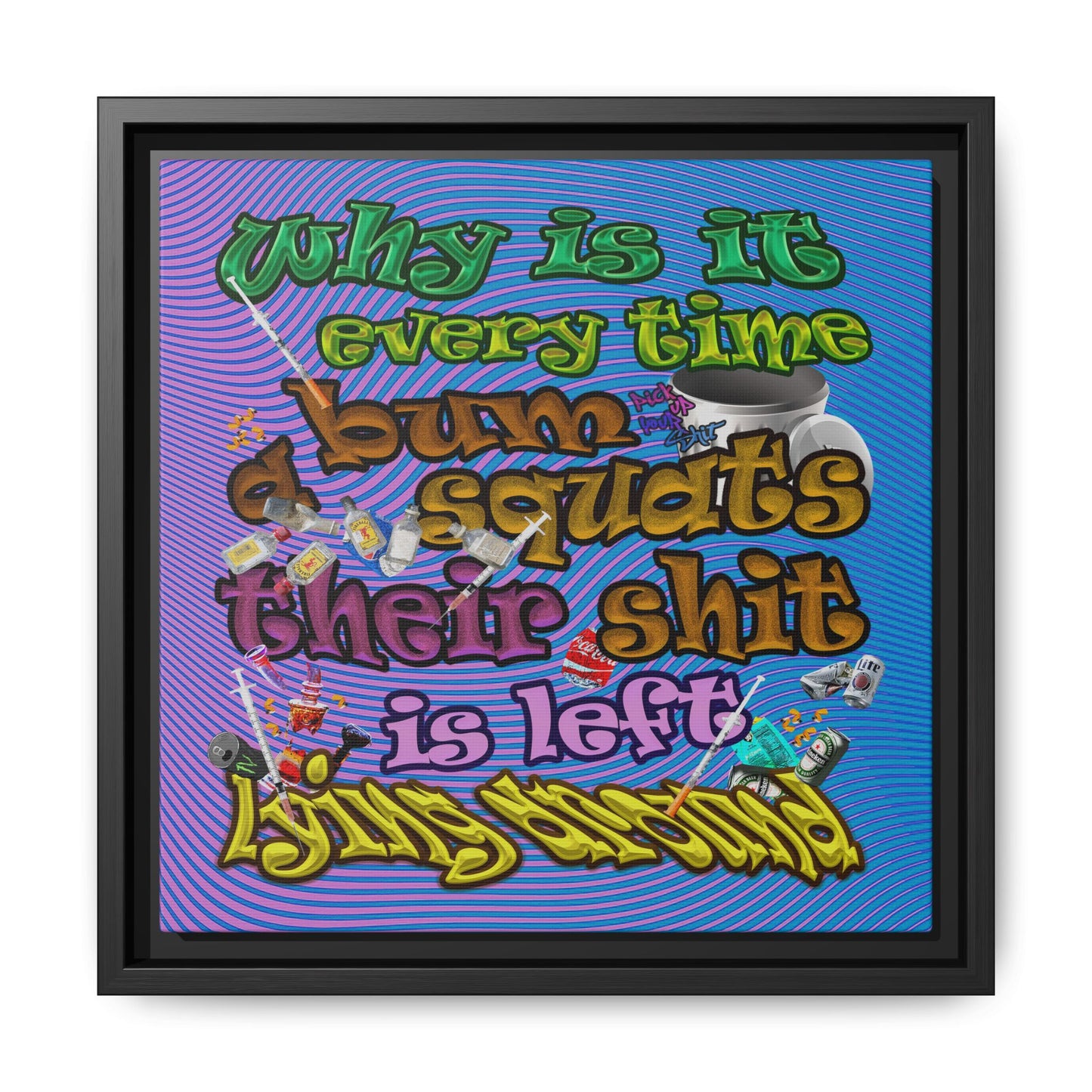 the bum's shit - framed canvas art (light blue-purple wave)