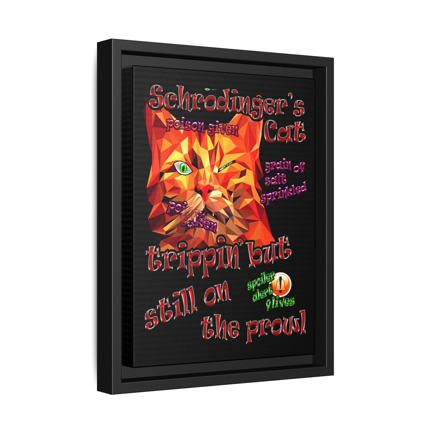 schrodinger's cat - framed canvas art (black)
