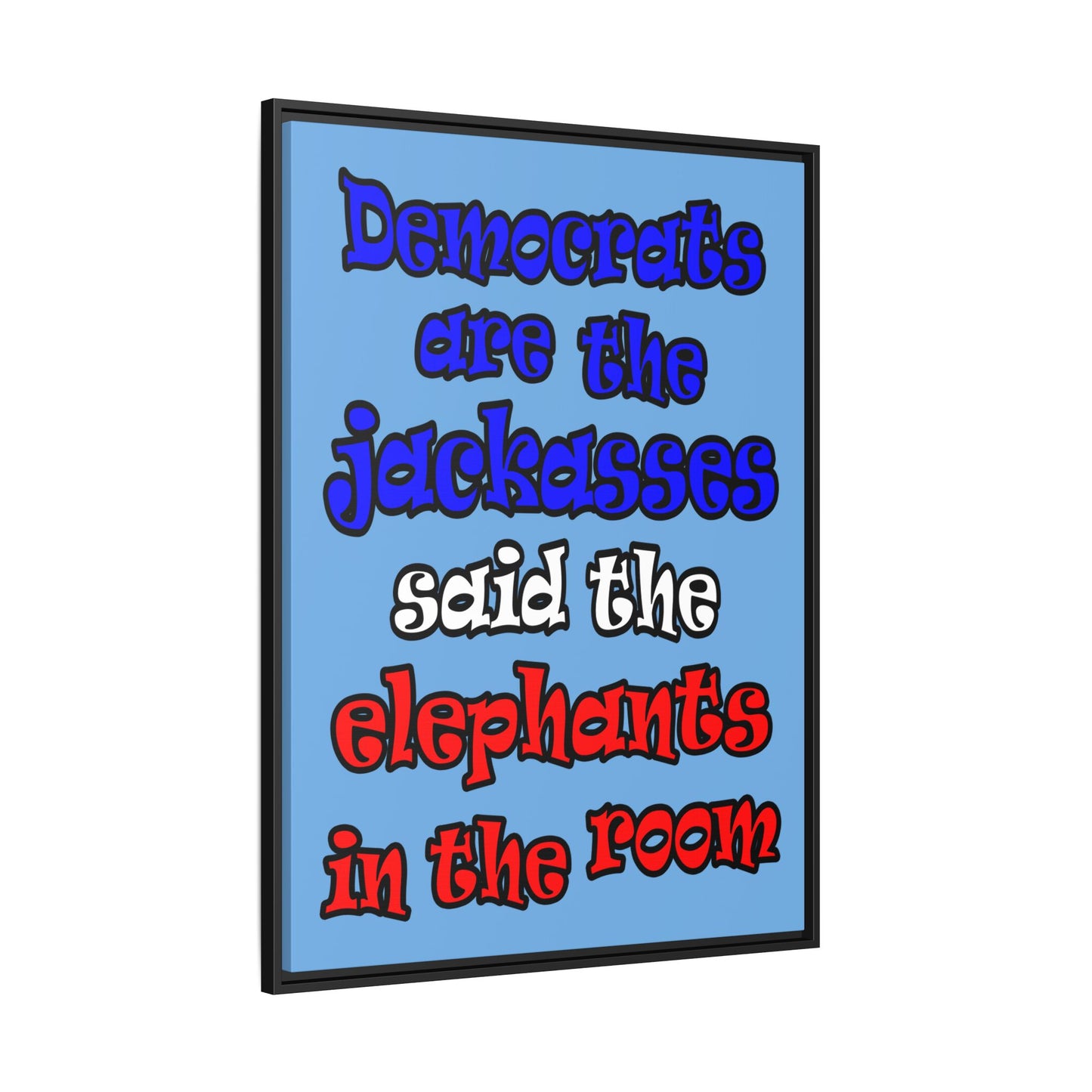 donkeys and elephants - framed canvas art (light blue)