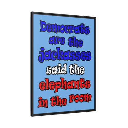 donkeys and elephants - framed canvas art (light blue)