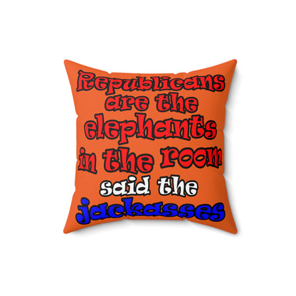 donkeys and elephants - Spun Polyester Square Pillow - (orange)