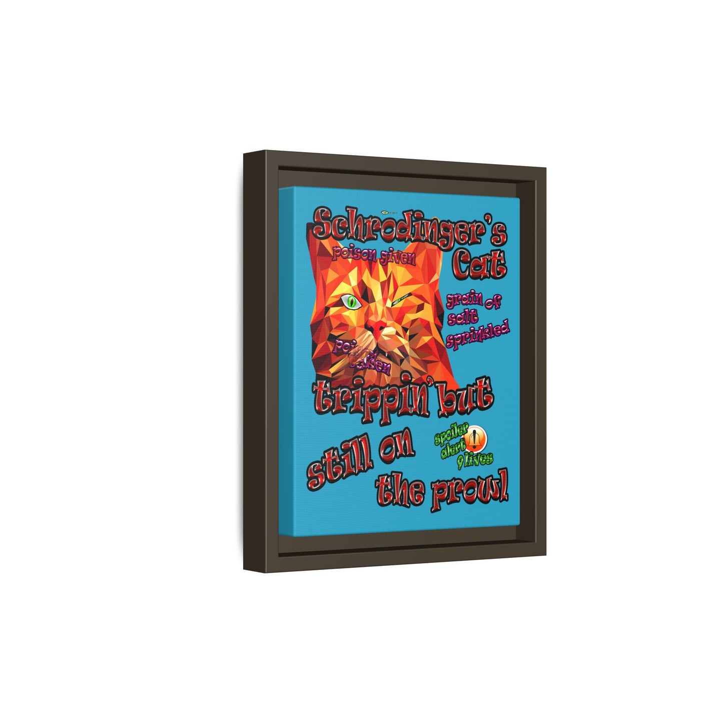 schrodinger's cat - framed canvas art (turquoise)