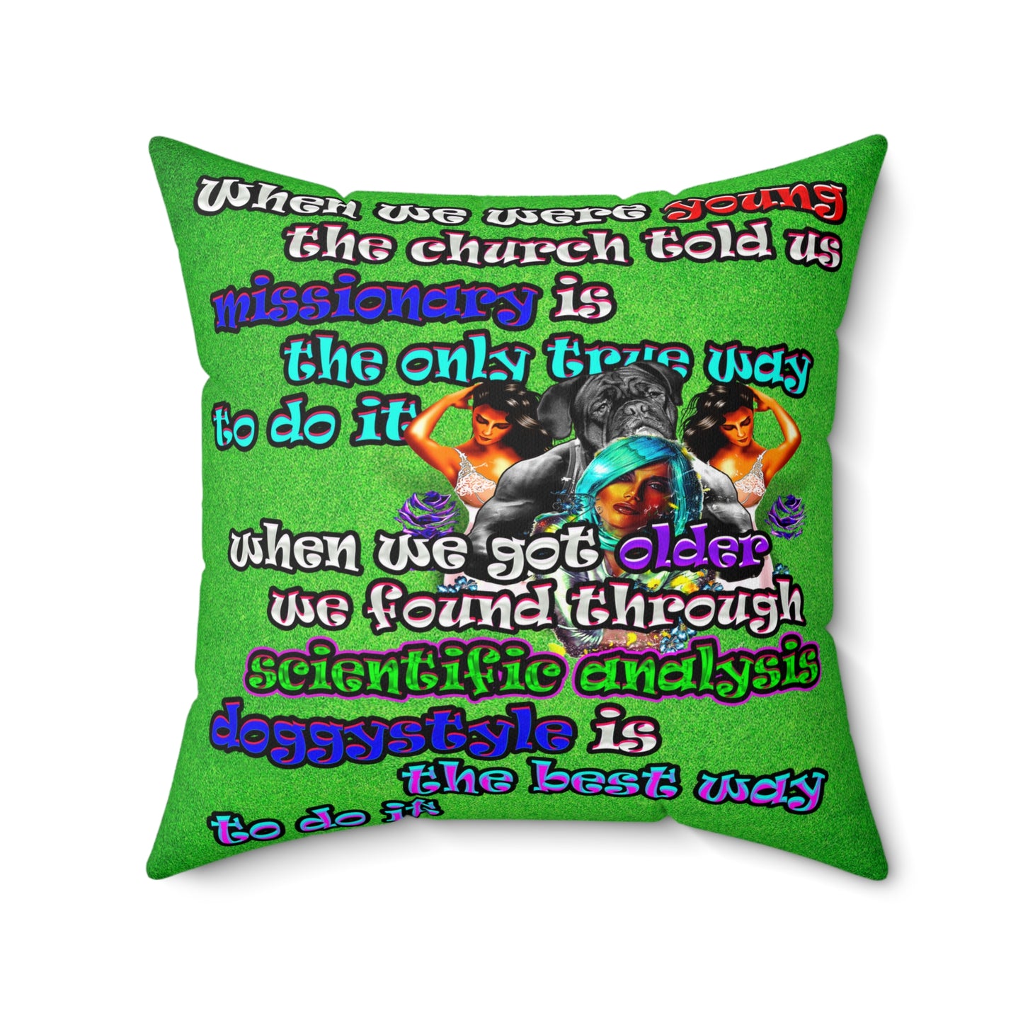 doggystyle - Spun Polyester Square Pillow - (green turf)
