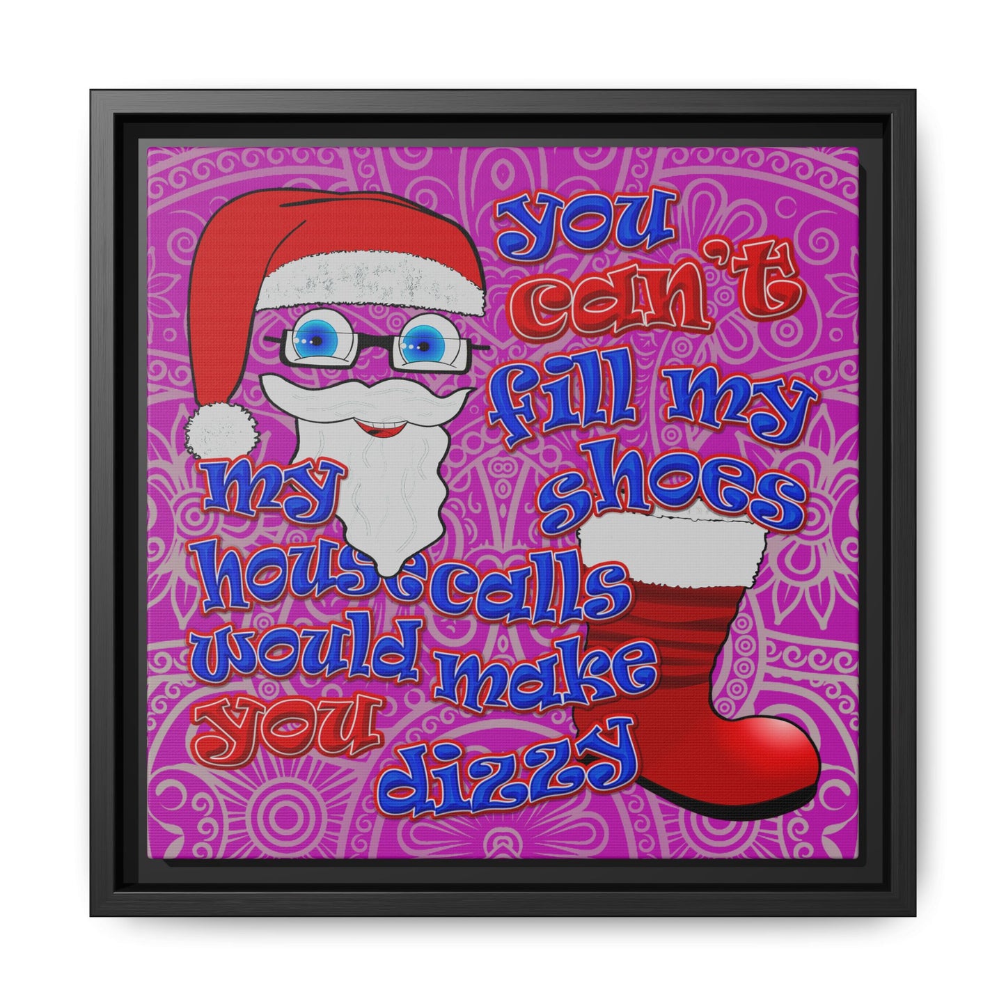 santa's shoes - framed canvas art (pink swirl)