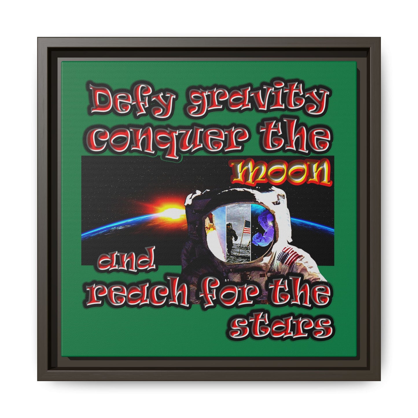 defy conquer reach - framed canvas art (dark green)