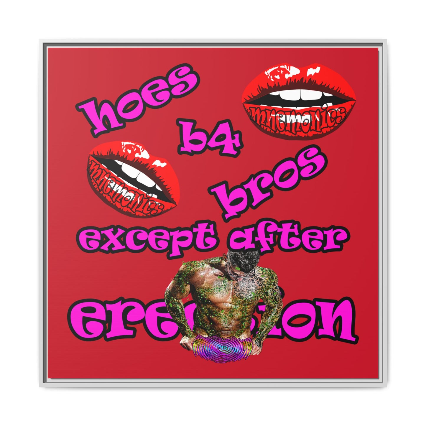 hoes b4 bros - framed canvas art (dark red)