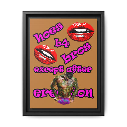 hoes b4 bros - framed canvas art (light brown)