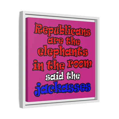 donkeys and elephants - framed canvas art (pink)