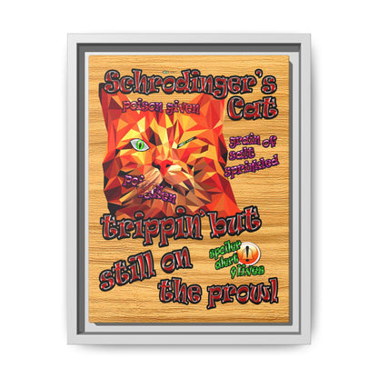 schrodinger's cat - framed canvas art (butterscotch wood finish)