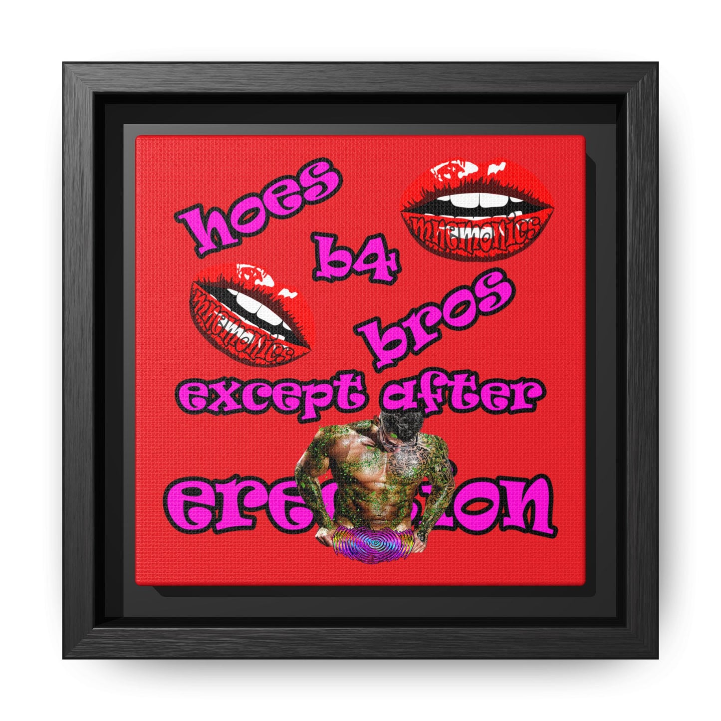 hoes b4 bros - framed canvas art (red)