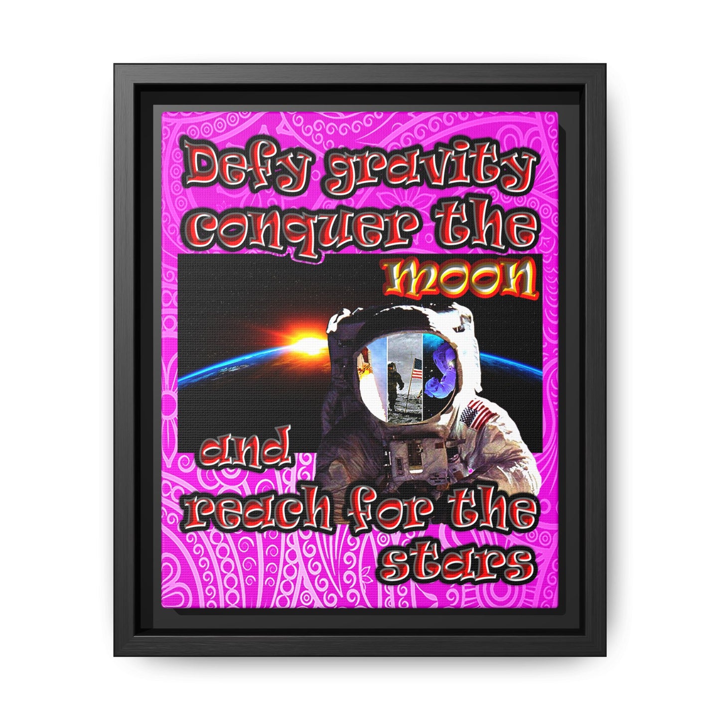 defy conquer reach - framed canvas art (pink swirl)