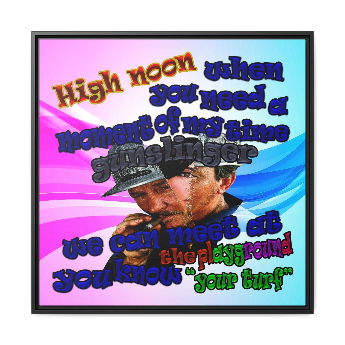 high noon - framed canvas art (light blue-pink wave)