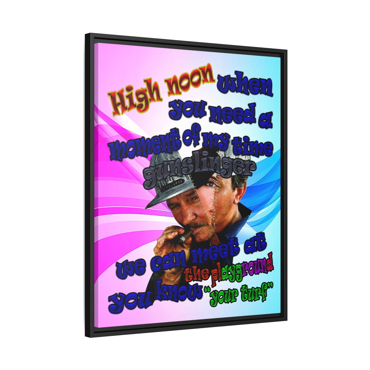high noon - framed canvas art (light blue-pink wave)