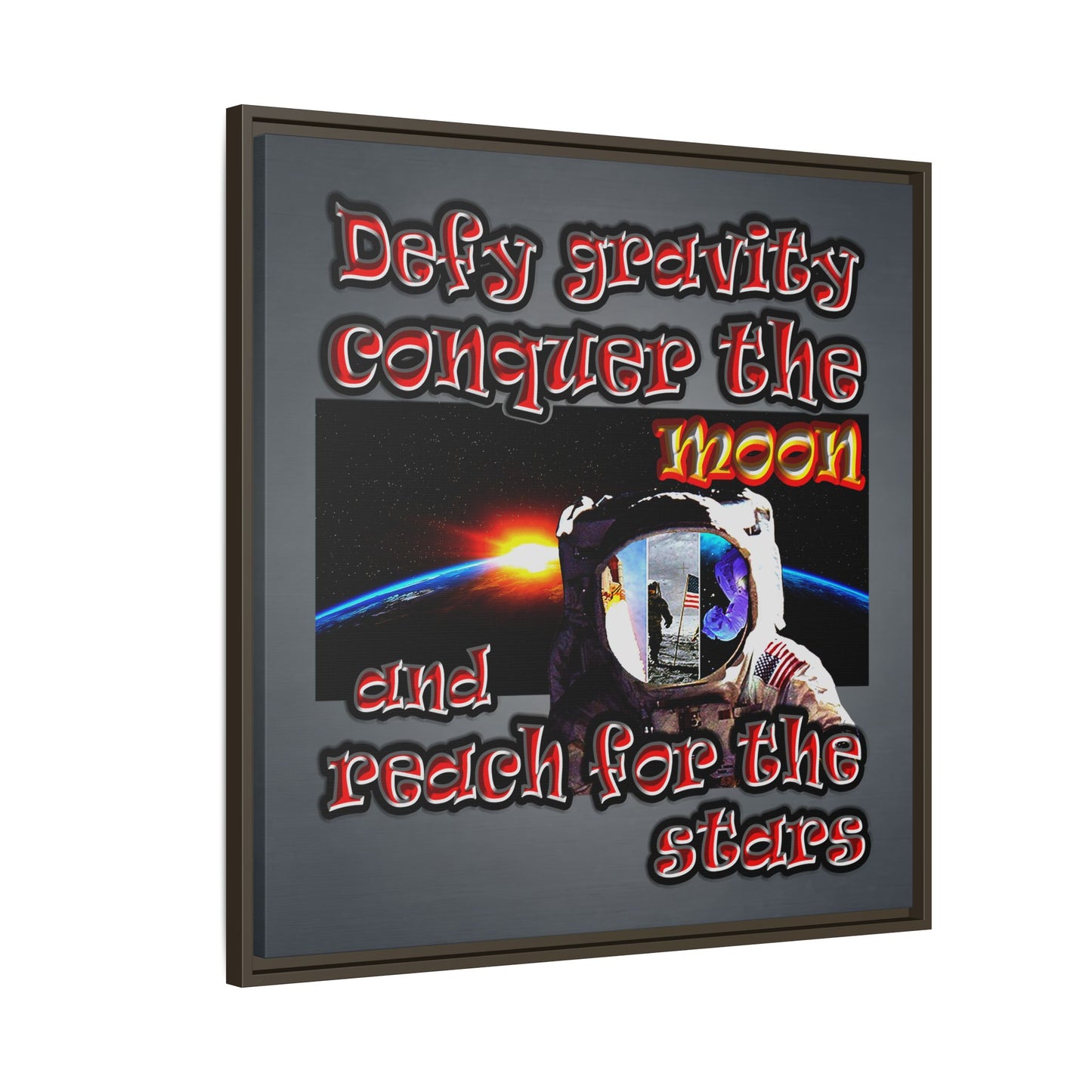 defy conquer reach - framed canvas art (grey-light grey)