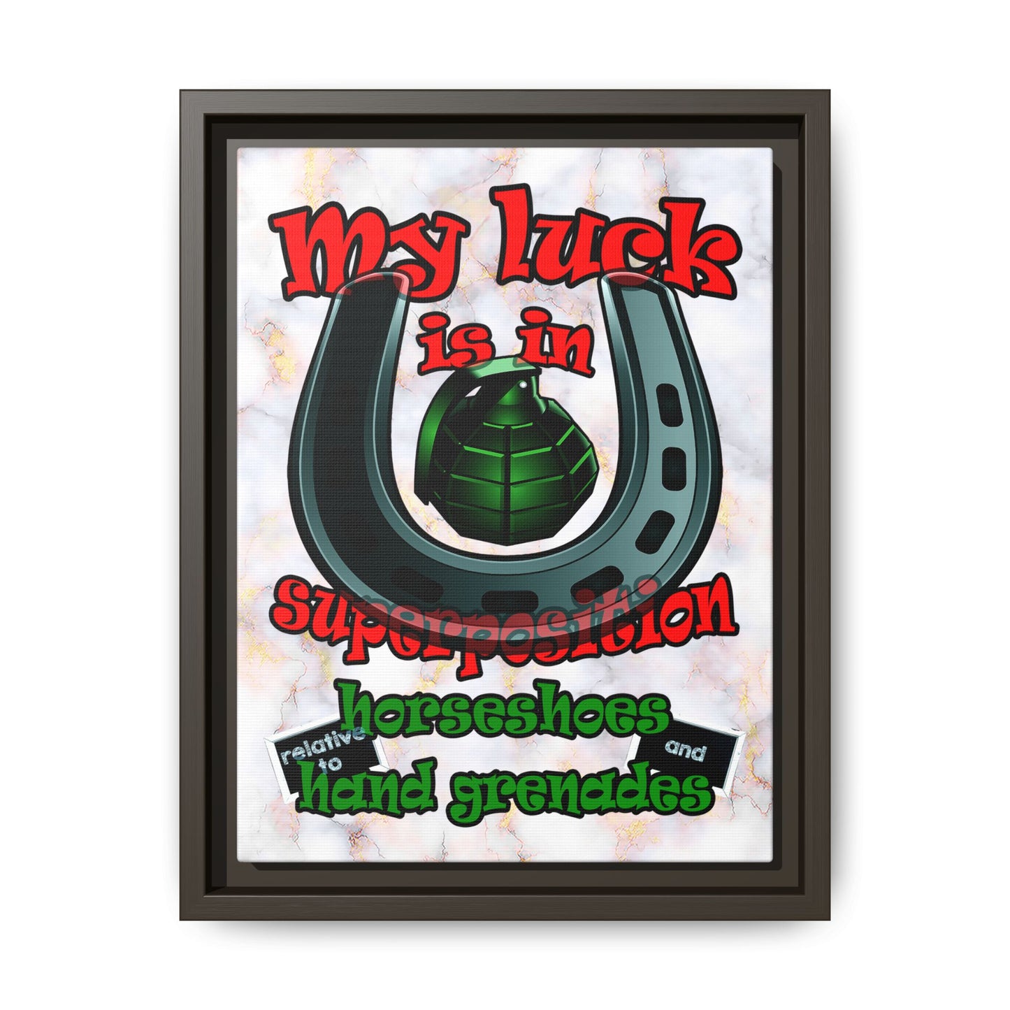 my luck - framed canvas art (white marble)