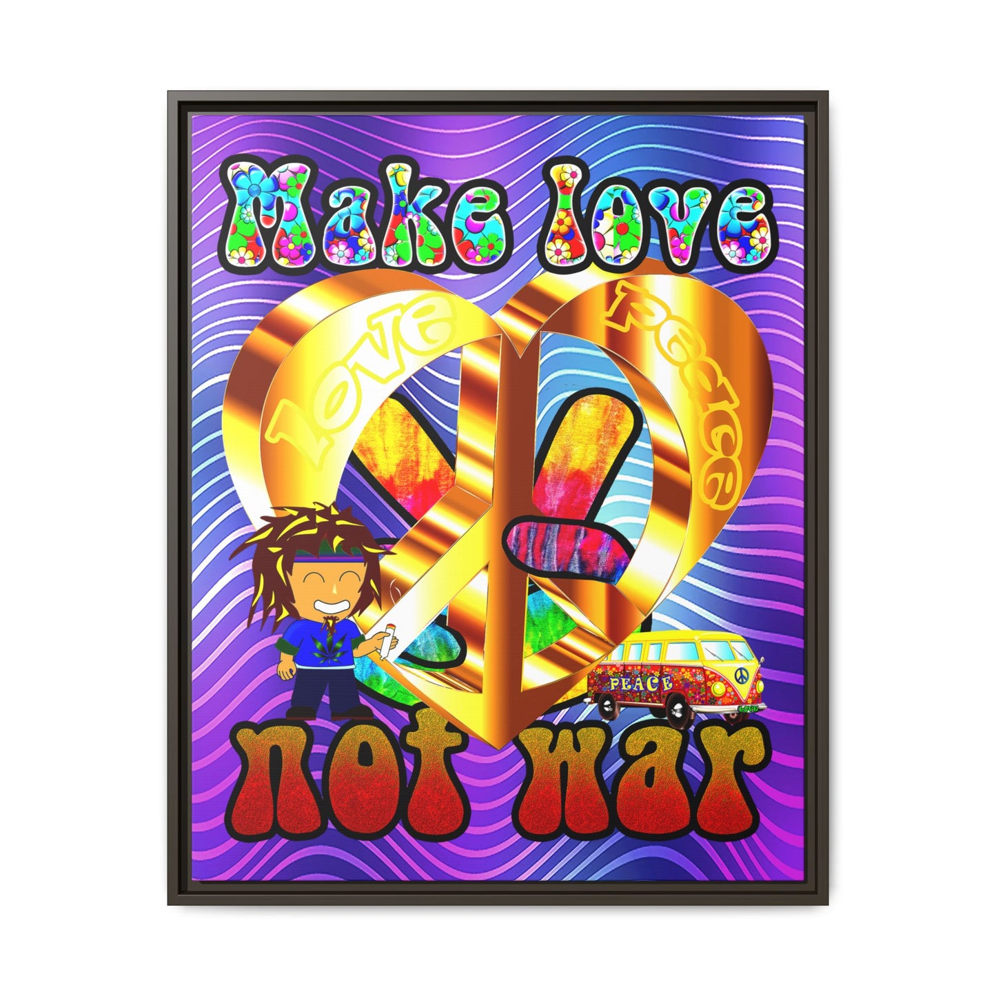 love peace - framed canvas art (purple wave)