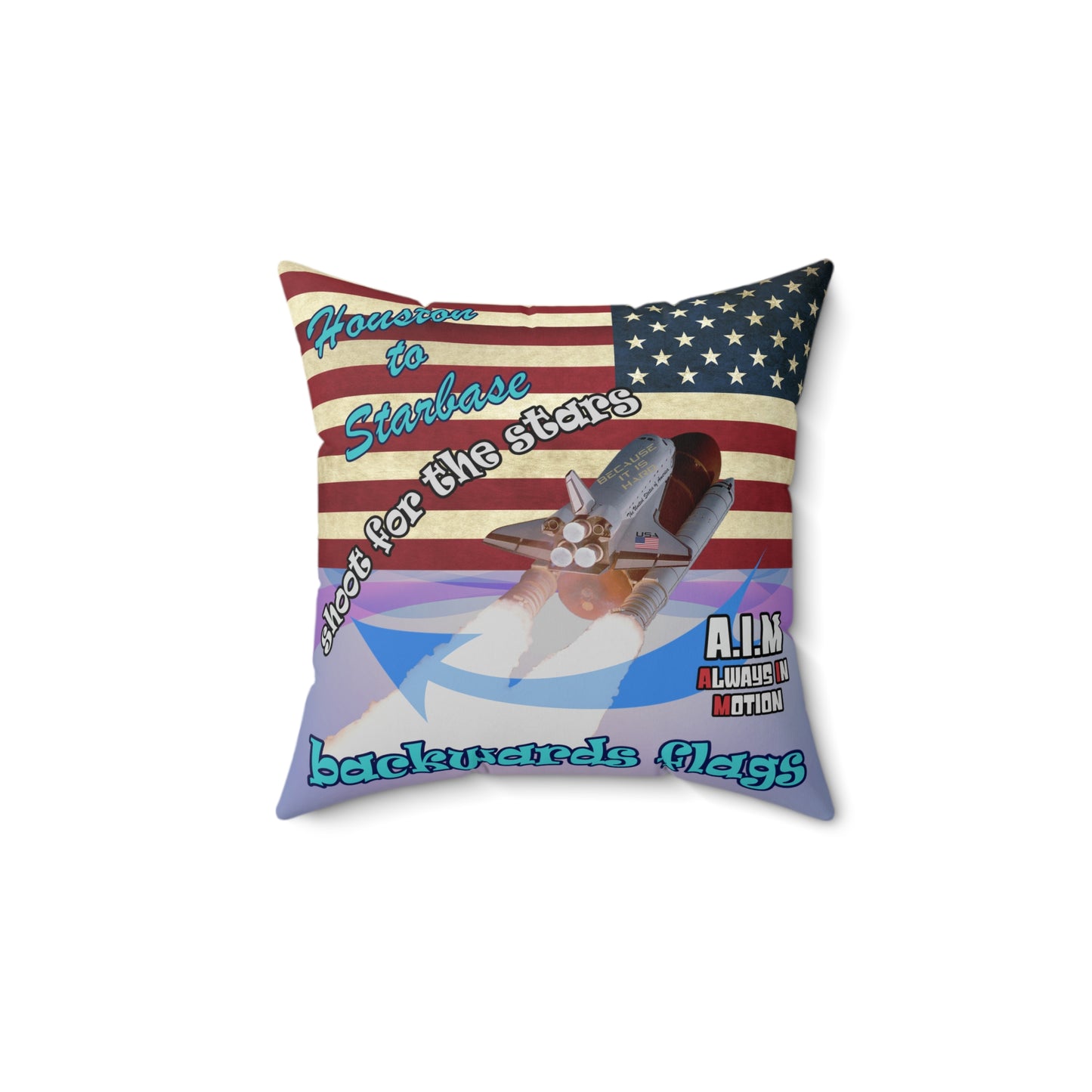 shoot for the stars - Spun Polyester Square Pillow - (light blue-pink wave)