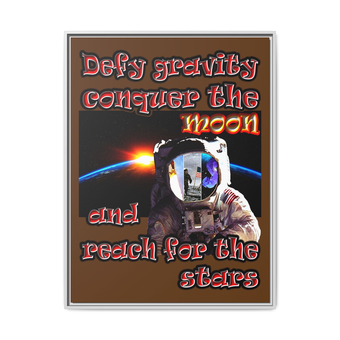 defy conquer reach - framed canvas art (brown)