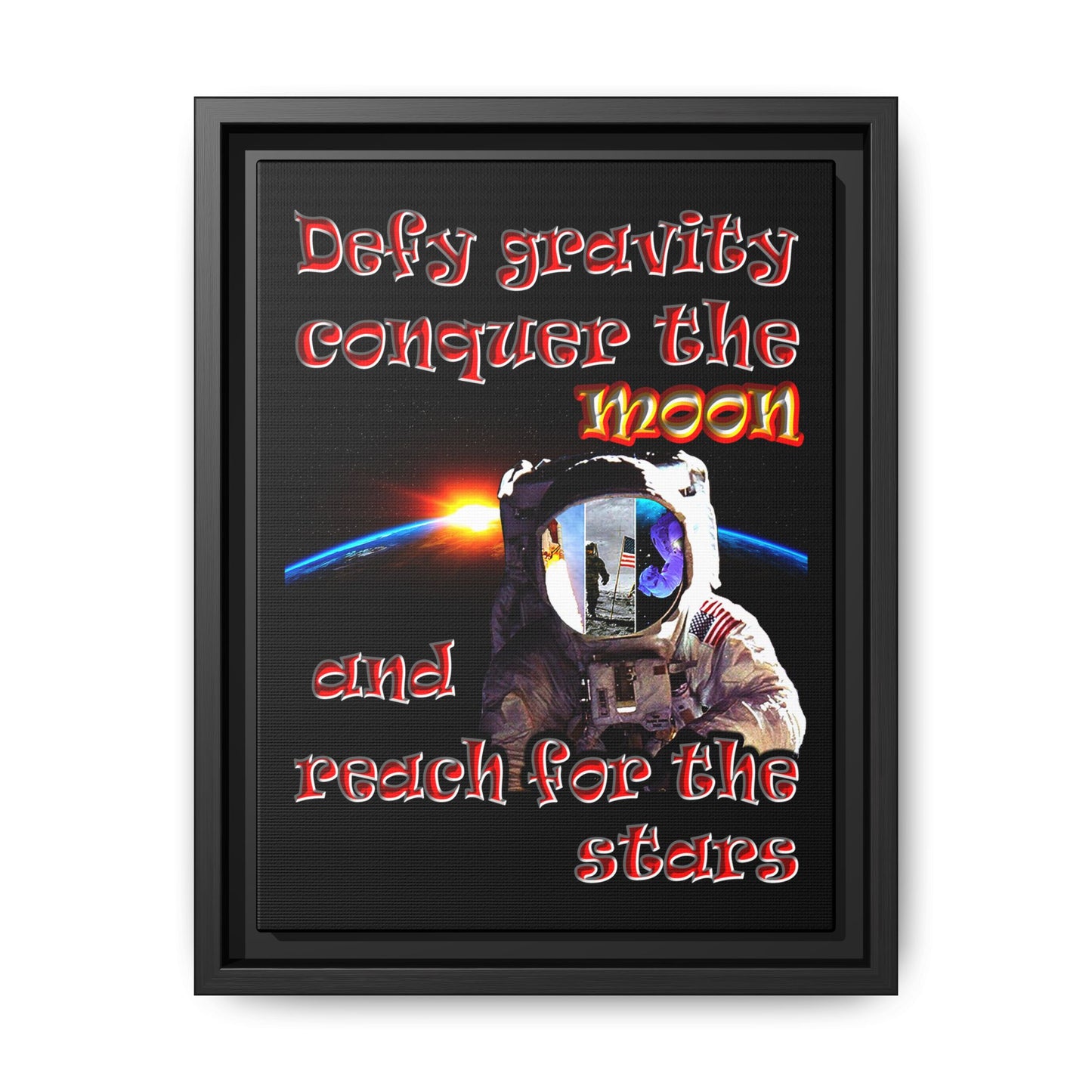 defy conquer reach - framed canvas art (black)